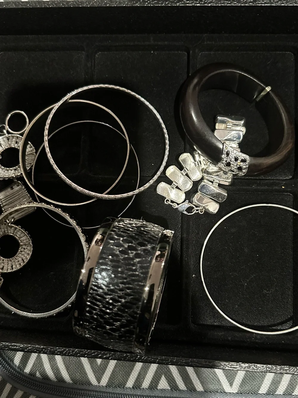 Vintage Chico's Black Silver Bracelet Stack Bangle Cuff Rhinestone Textured Lot